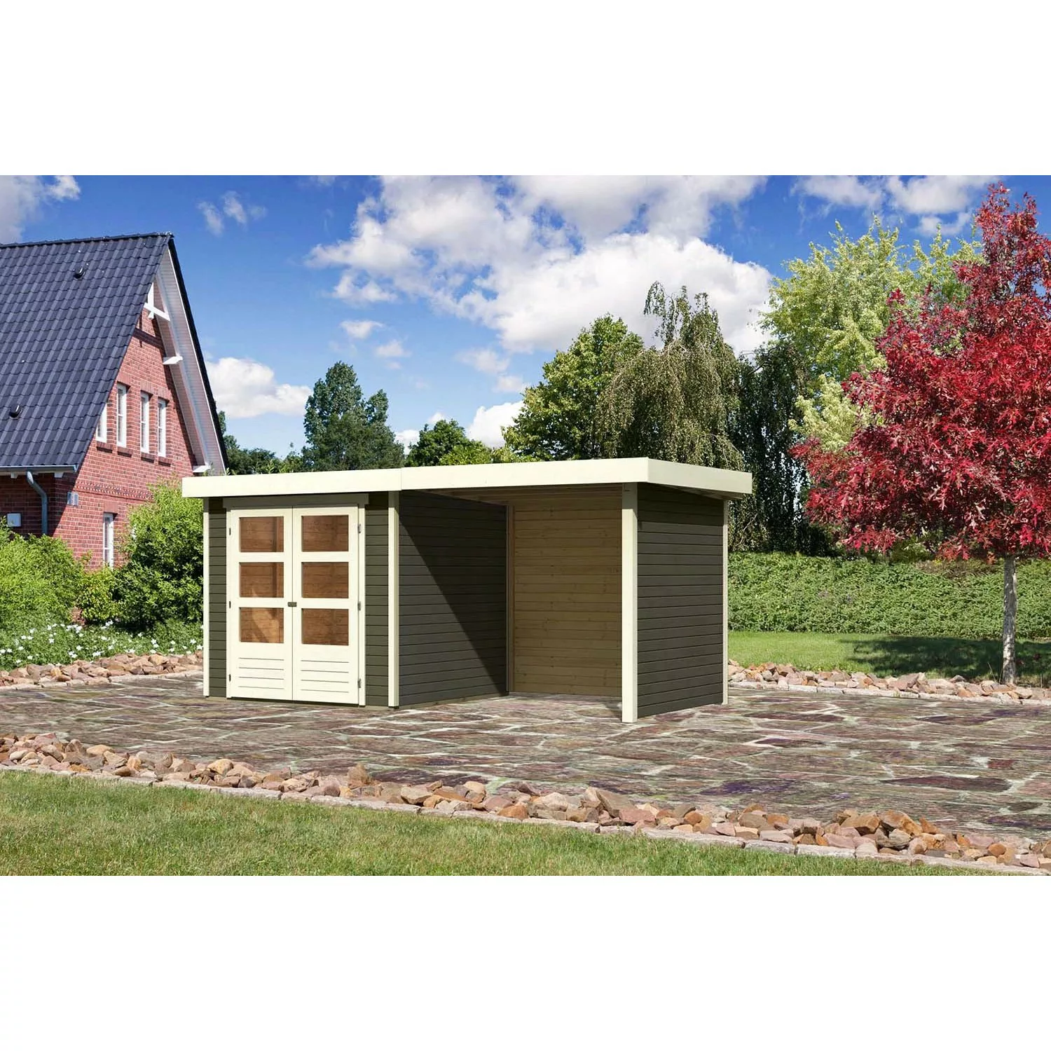 Karibu Holz-Gartenhaus Boras Terragrau Flachdach Lackiert 209 cm x 213 cm günstig online kaufen