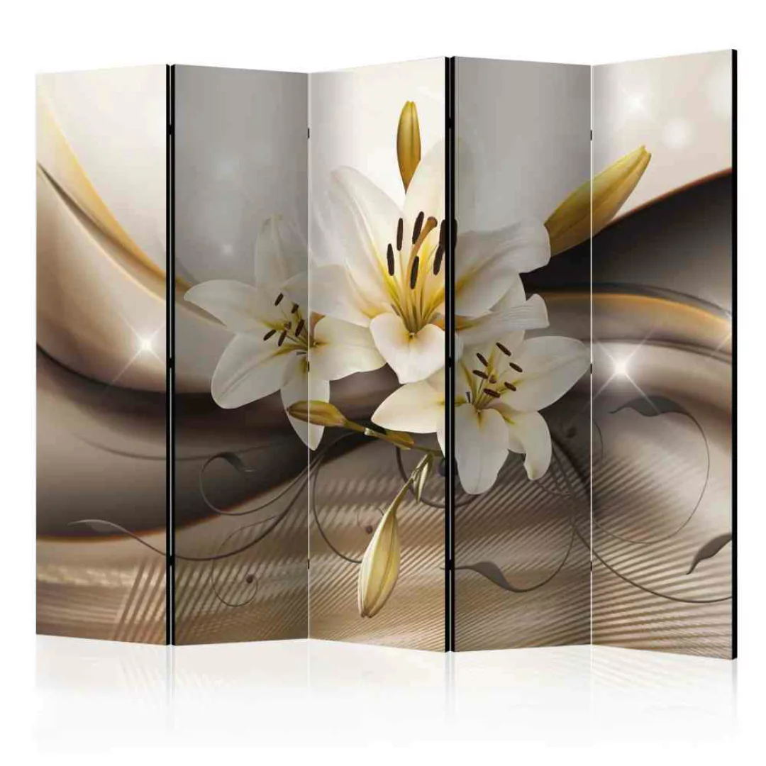 5-teiliger Paravent mit Lilien Blüten Creme Weiß und Braun günstig online kaufen