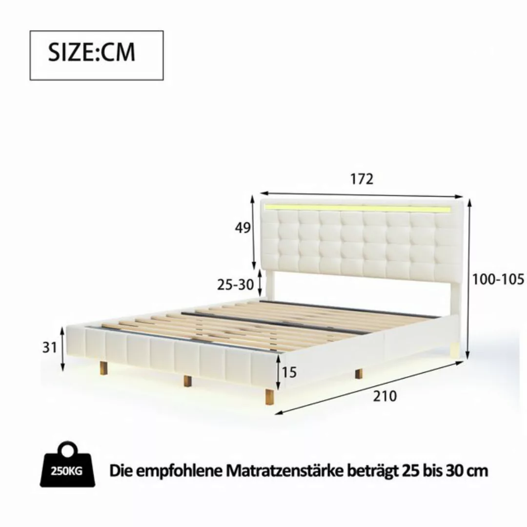 Flieks Polsterbett, LED-Beleuchtung Doppelbett Schwebebettrahmen 160x200cm günstig online kaufen