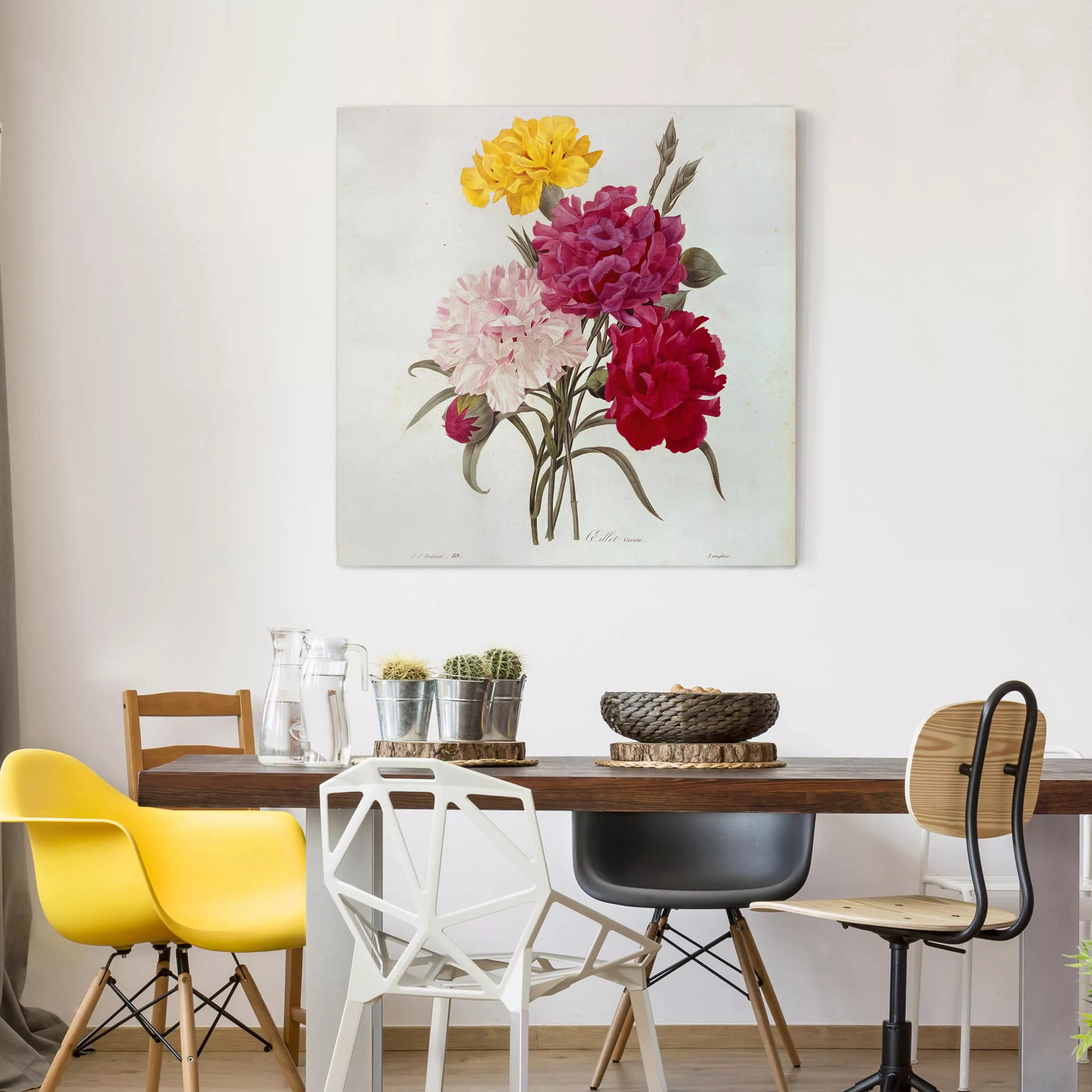 Leinwandbild Blumen - Quadrat Pierre Joseph Redouté - Nelken günstig online kaufen