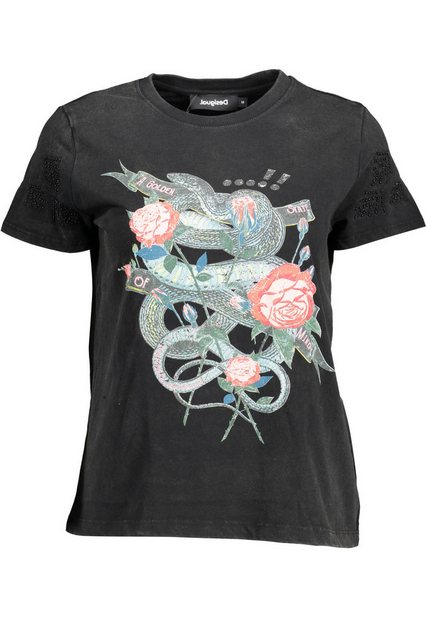 Desigual T-Shirt Schwarzes Damen Kurzarmshirt mit Druck und günstig online kaufen