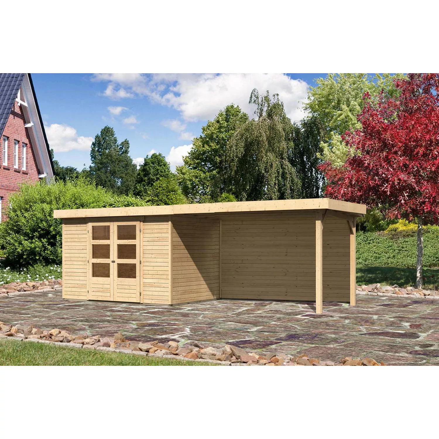 Karibu Holz-Gartenhaus Boras Natur Flachdach Unbehandelt 298 cm x 213 cm günstig online kaufen