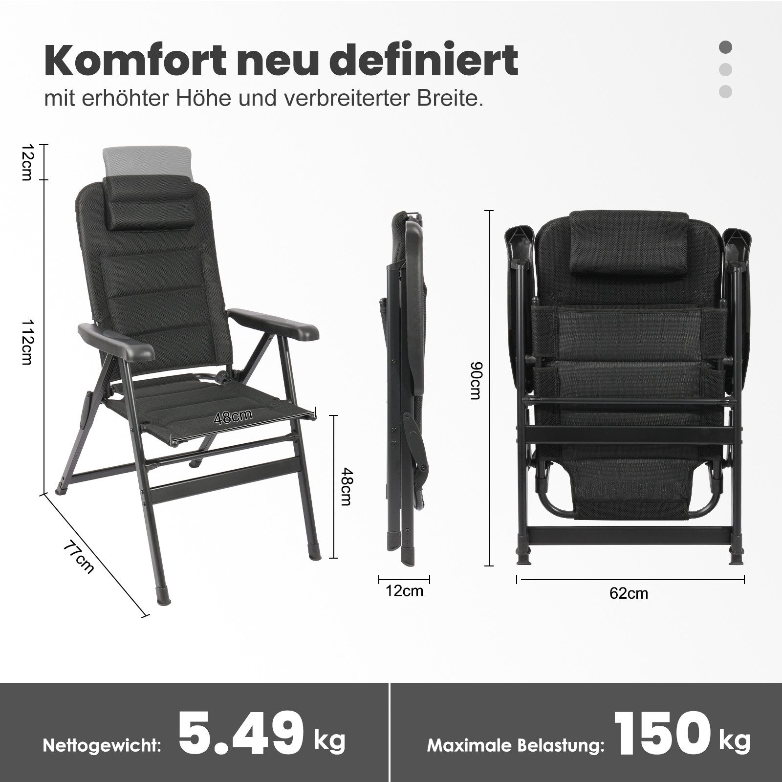 HOMECALL Klappstuhl Hochlehner Campingstuhl Gartenstuhl Gepolstert günstig online kaufen