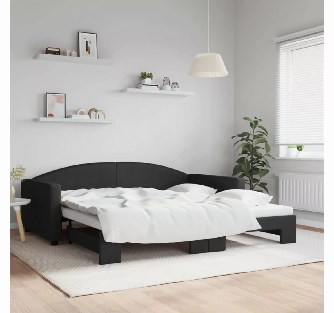 vidaXL Gästebett Gästebett Tagesbett Ausziehbar Schwarz 100x200 cm Stoff Be günstig online kaufen