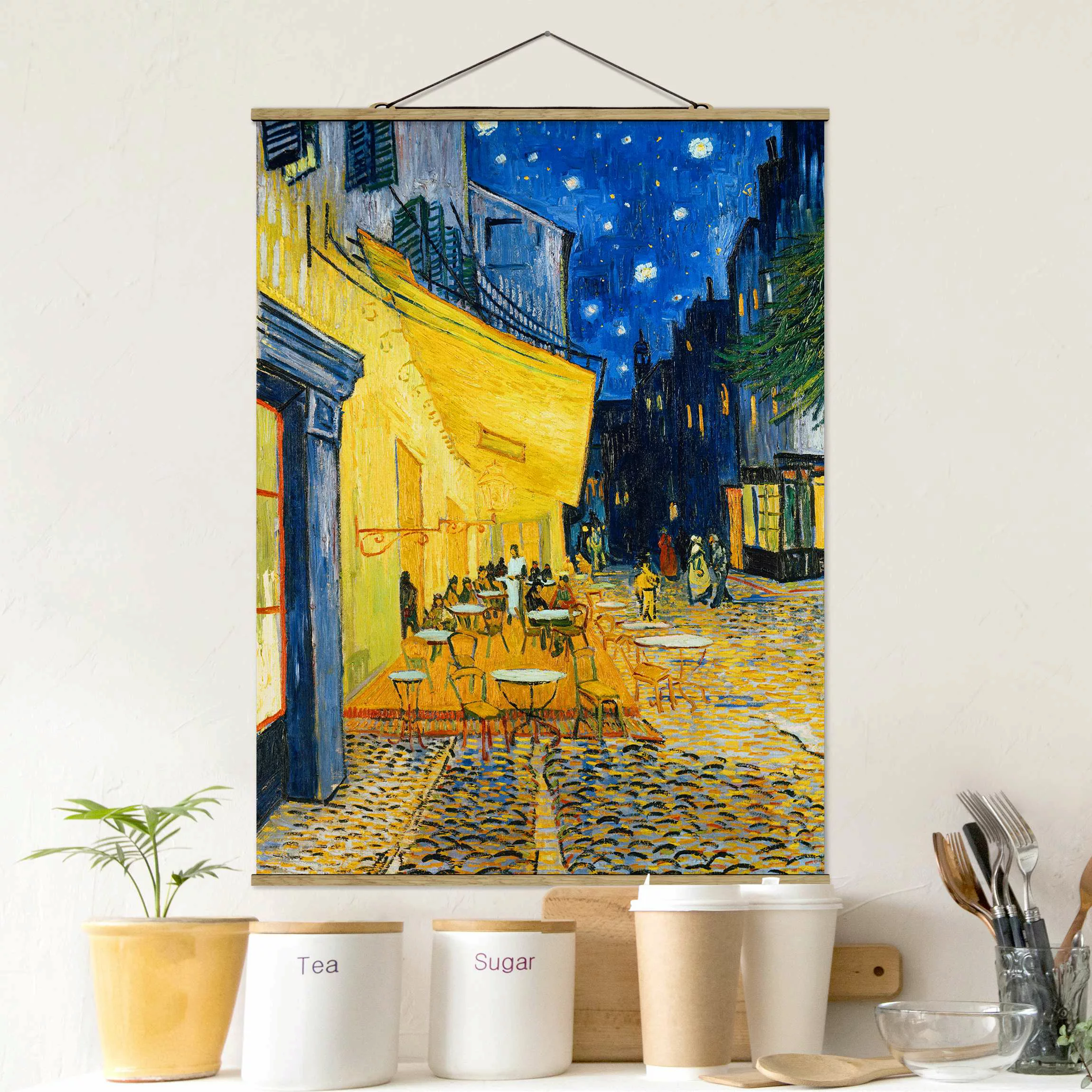Stoffbild Kunstdruck mit Posterleisten - Hochformat Vincent van Gogh - Café günstig online kaufen