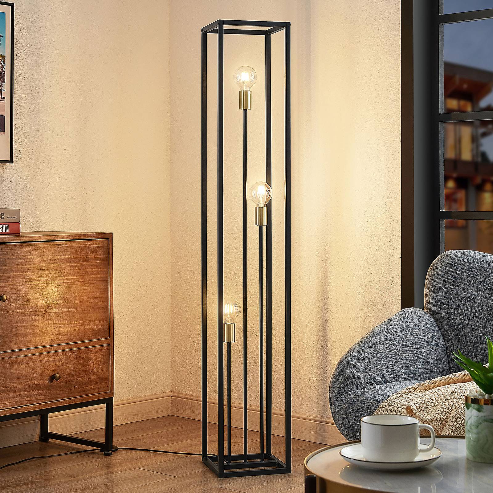Lindby Tiliane Käfig-Stehlampe, schwarz, 3-flammig günstig online kaufen