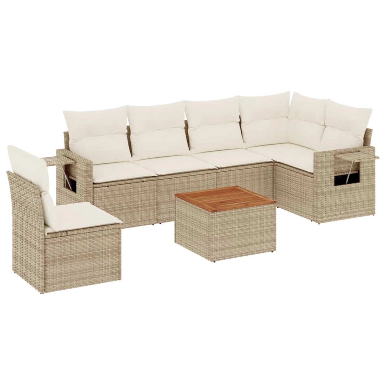 vidaXL 7-Tlg Garten-Sofagarnitur mit Kissen Beige Poly Rattan 3256919 günstig online kaufen