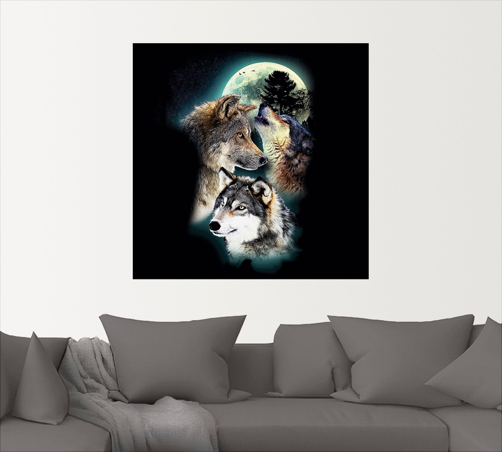Artland Wandbild »Phantasie Wolf Wölfe mit Mond«, Wildtiere, (1 St.), als L günstig online kaufen