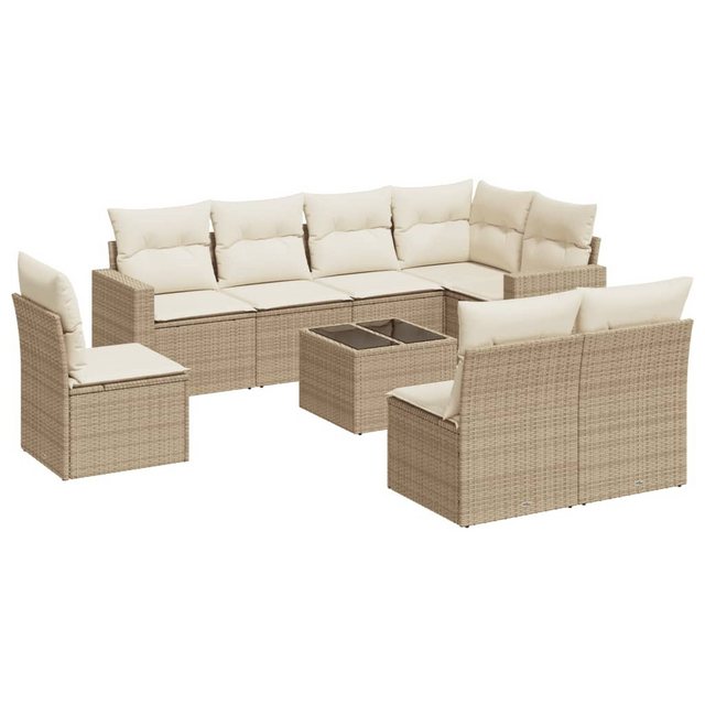 vidaXL Sofaelement 9-tlg. Garten-Sofagarnitur mit Kissen Beige Poly Rattan günstig online kaufen