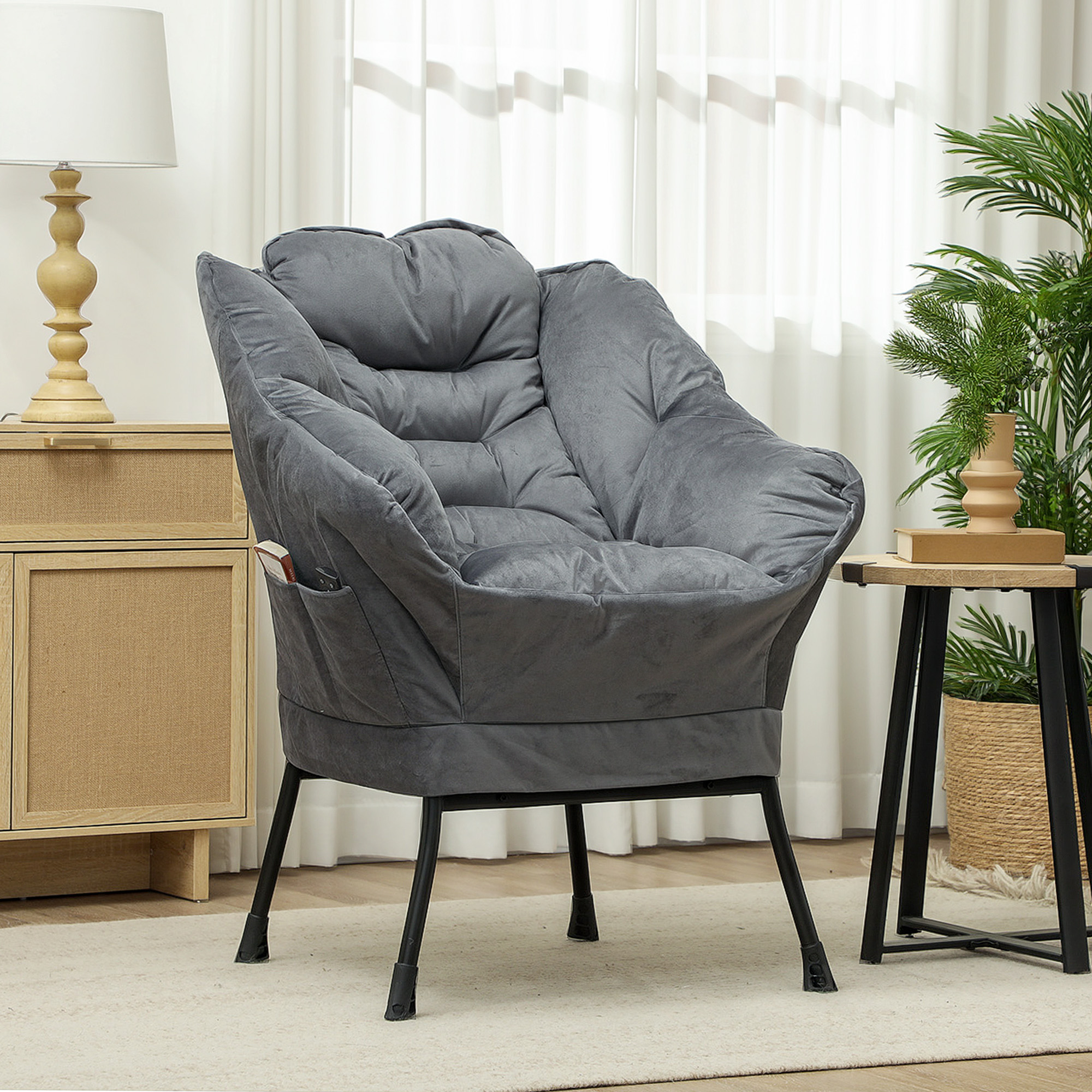 HOMCOM Sessel Wohnzimmer Loungesessel Gepolstert Relaxsessel mit Seitentasc günstig online kaufen