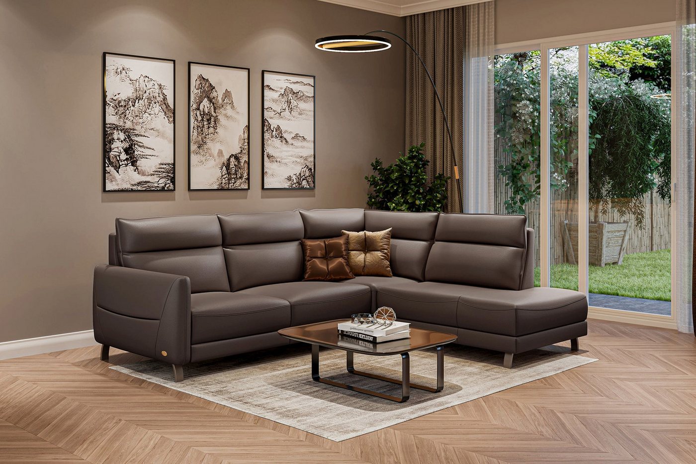 moebeloutlet.de Ecksofa Ecksofa Leder Rom Braun / Rechts, Elektrische Relax günstig online kaufen