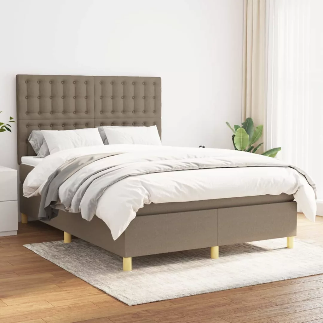 vidaXL Bettgestell Boxspringbett mit Matratze Taupe 140x200 cm Stoff Bett B günstig online kaufen