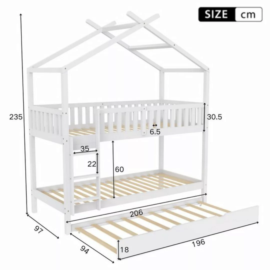 Flieks Etagenbett, Hochbett Kinderbett Kiefer 90x200cm mit 3 Liegefläche günstig online kaufen