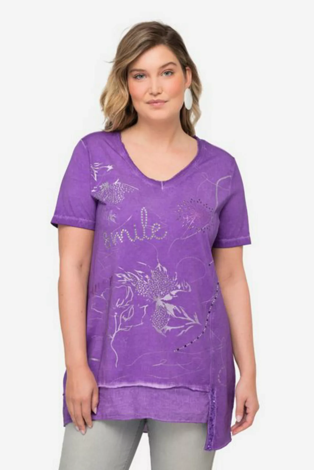 MIAMODA Rundhalsshirt T-Shirt cold dyed verzierter Druck V-Ausschnitt günstig online kaufen