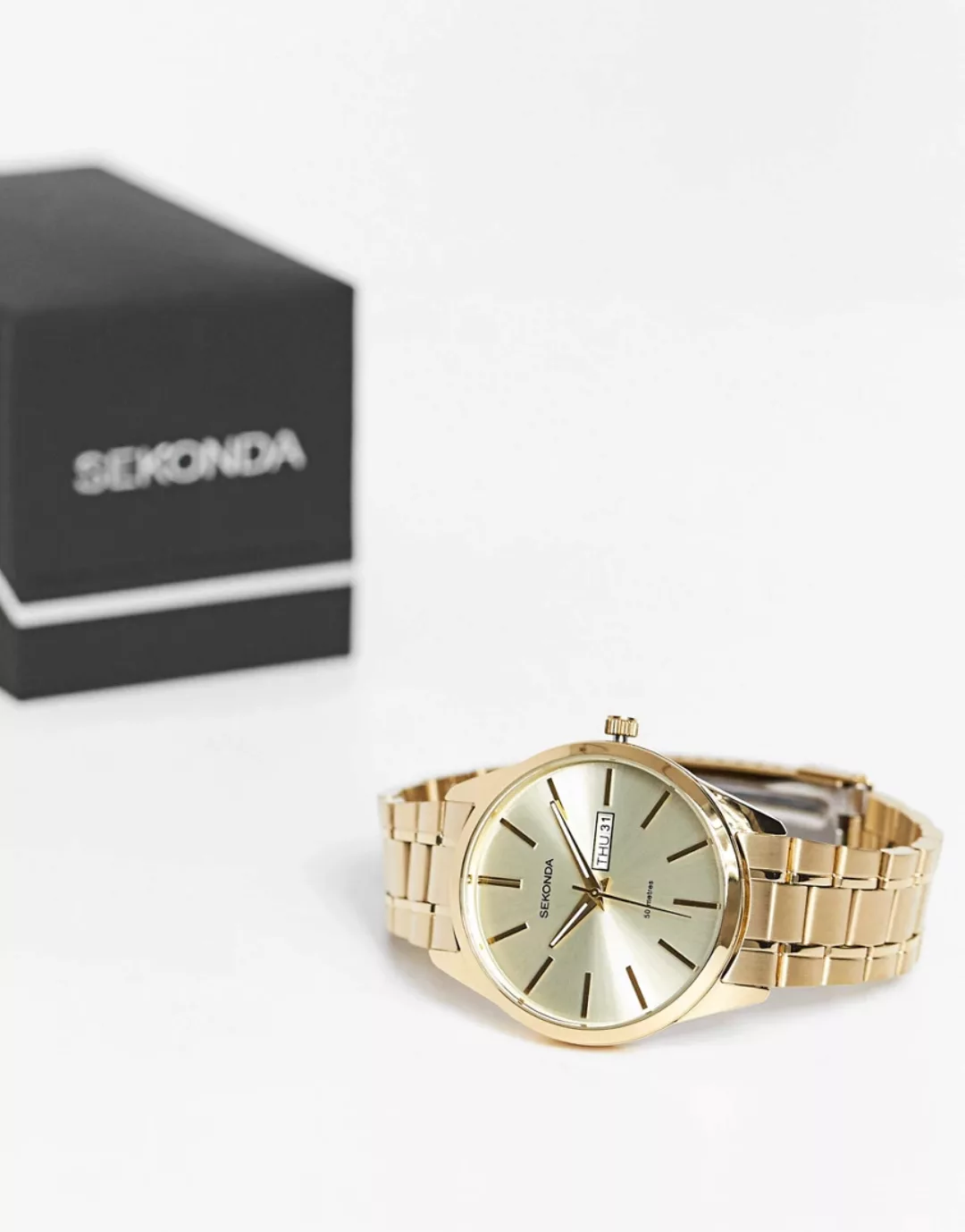 Sekonda – Armbanduhr in Gold mit Zifferblatt mit Sonnenschliff günstig online kaufen