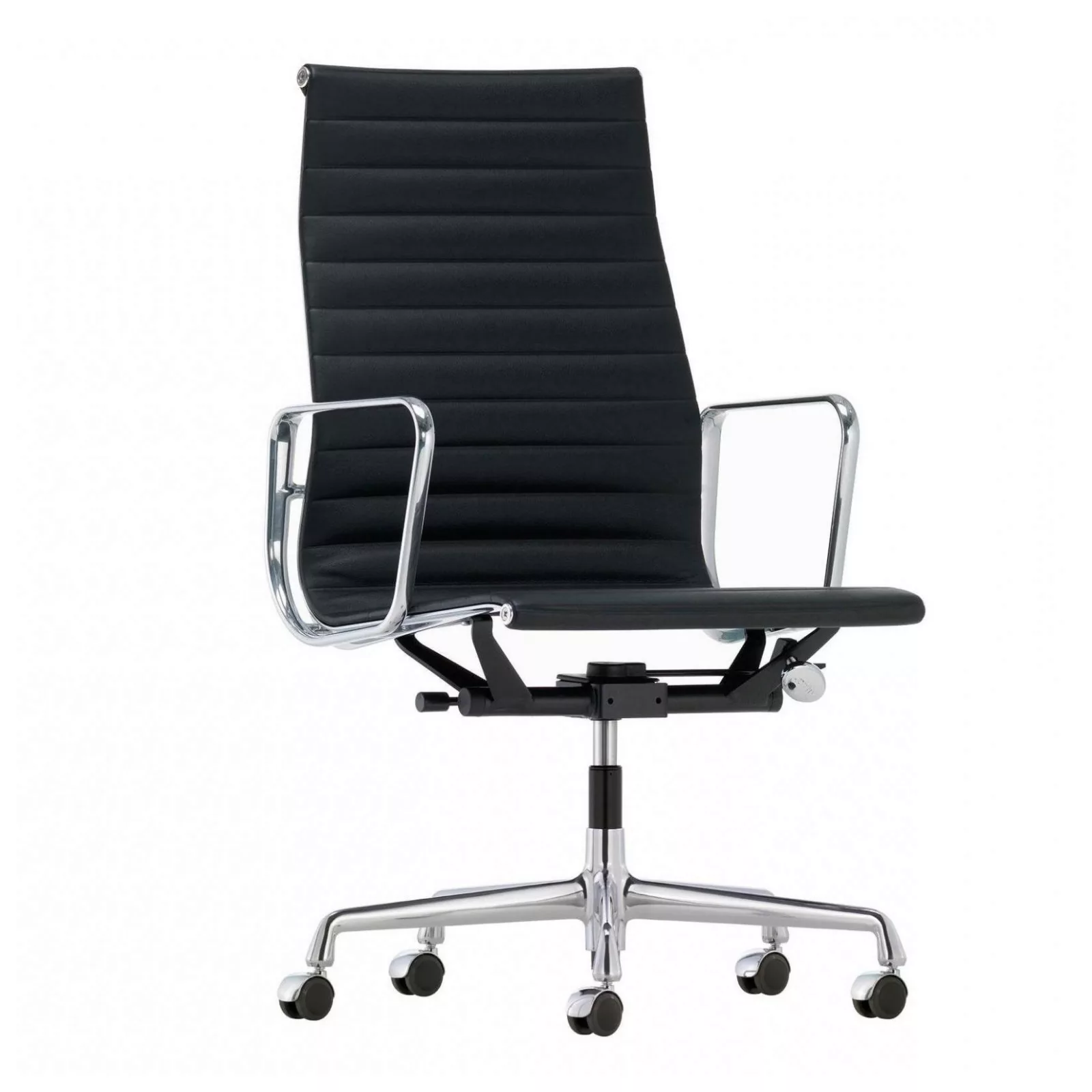 Vitra - EA 119 Alu Chair Bürostuhl Leder Gestell verchromt - schwarz nero/B günstig online kaufen