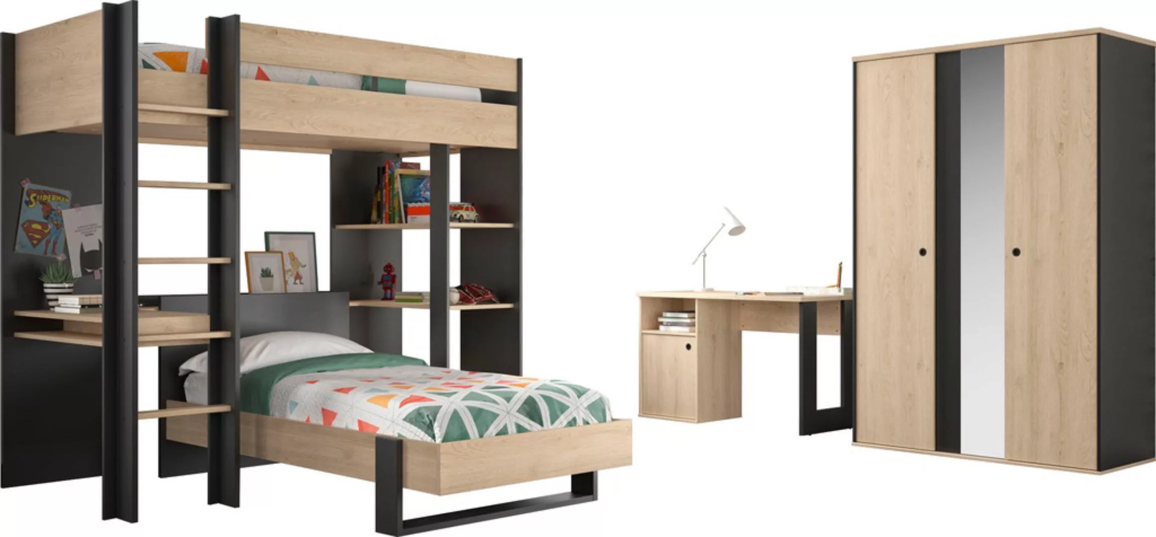 Gami Jugendzimmer-Set "Duplex", (4 St., Bett, Kleiderschrank, Schreibtisch, günstig online kaufen