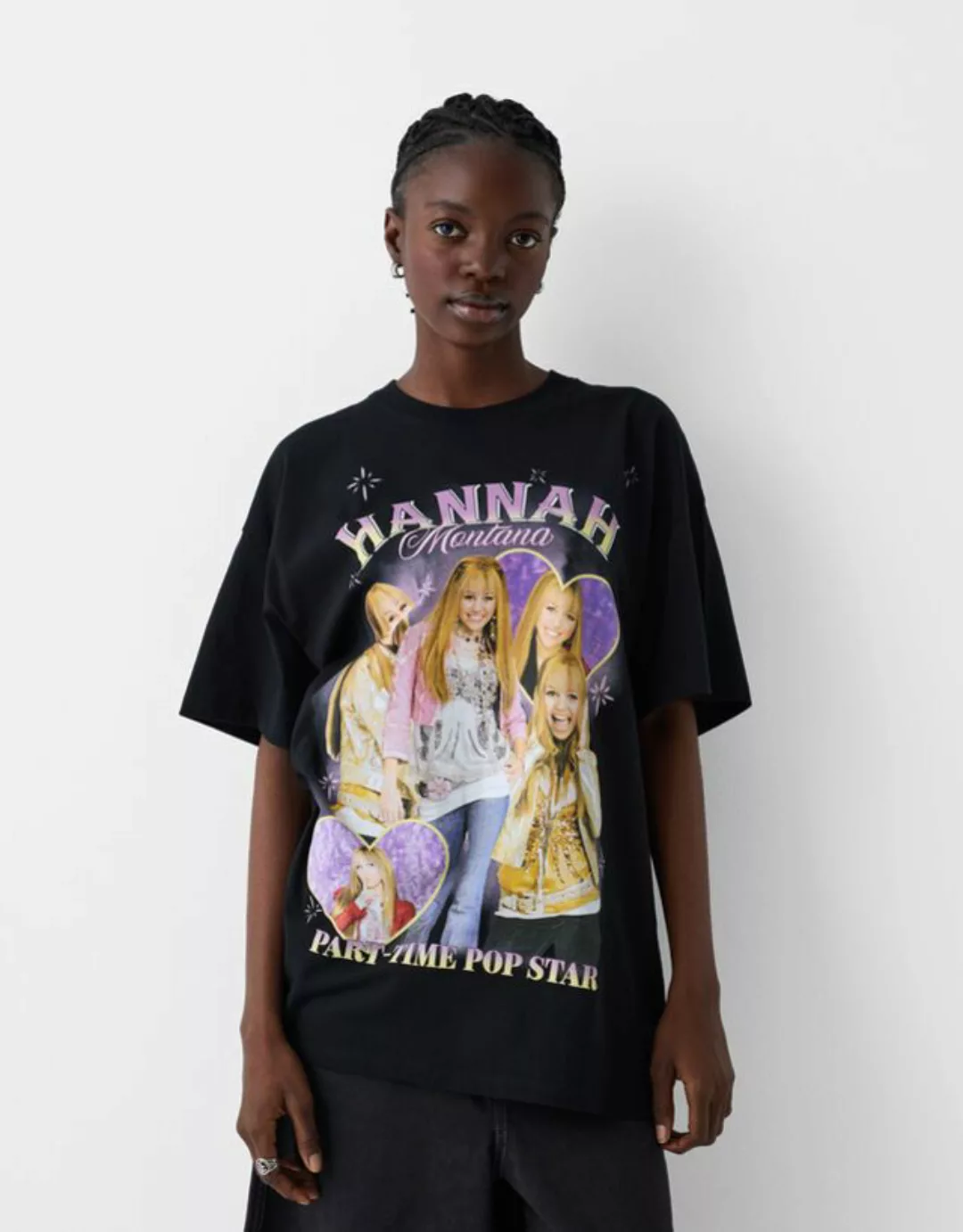 Bershka T-Shirt Hannah Montana Mit Kurzen Ärmeln Und Print Damen S Schwarz günstig online kaufen