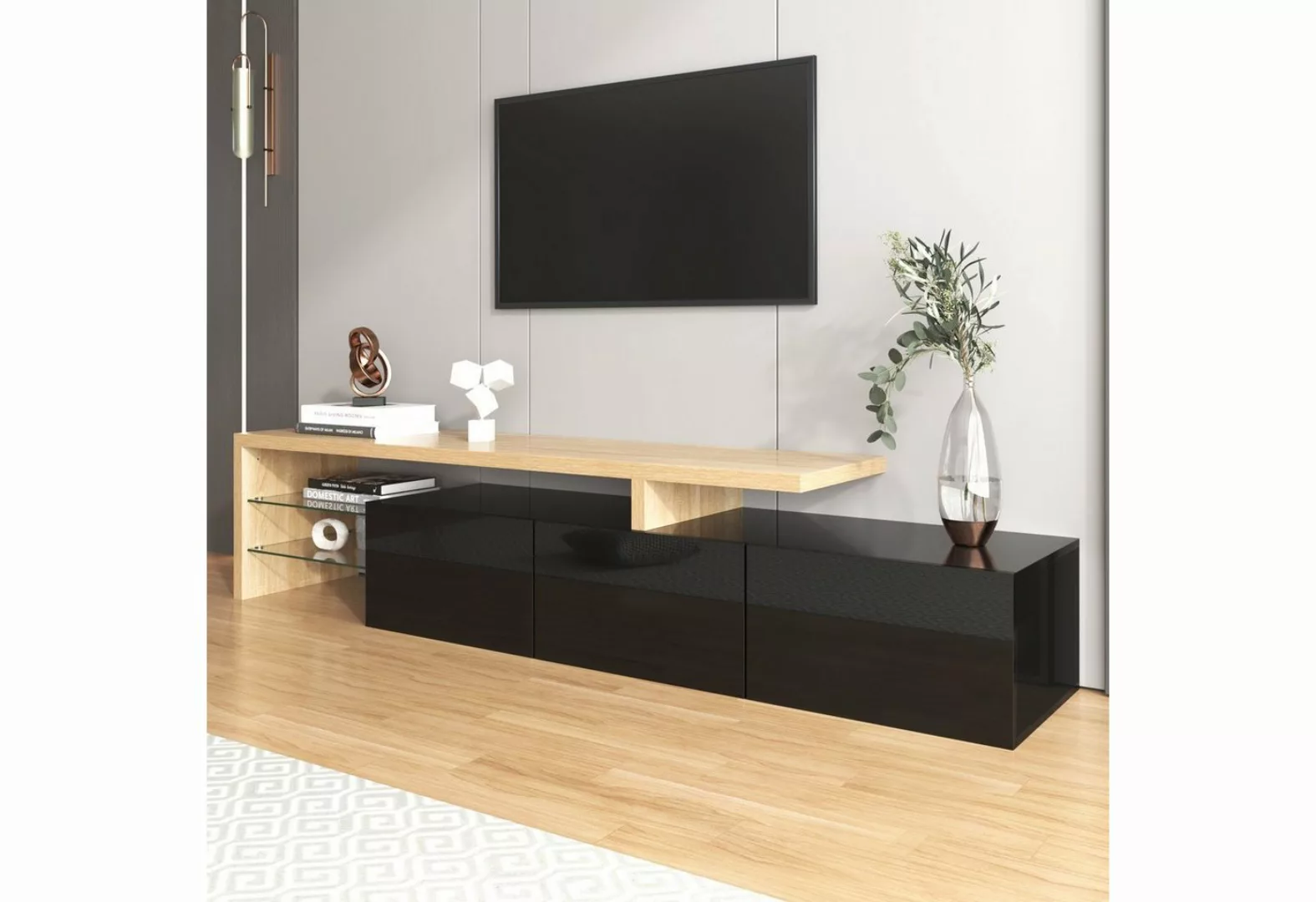 KLAM HOME TV-Schrank TV Lowboard mit LED-Beleuchtung (Unterschrank in wohn- günstig online kaufen
