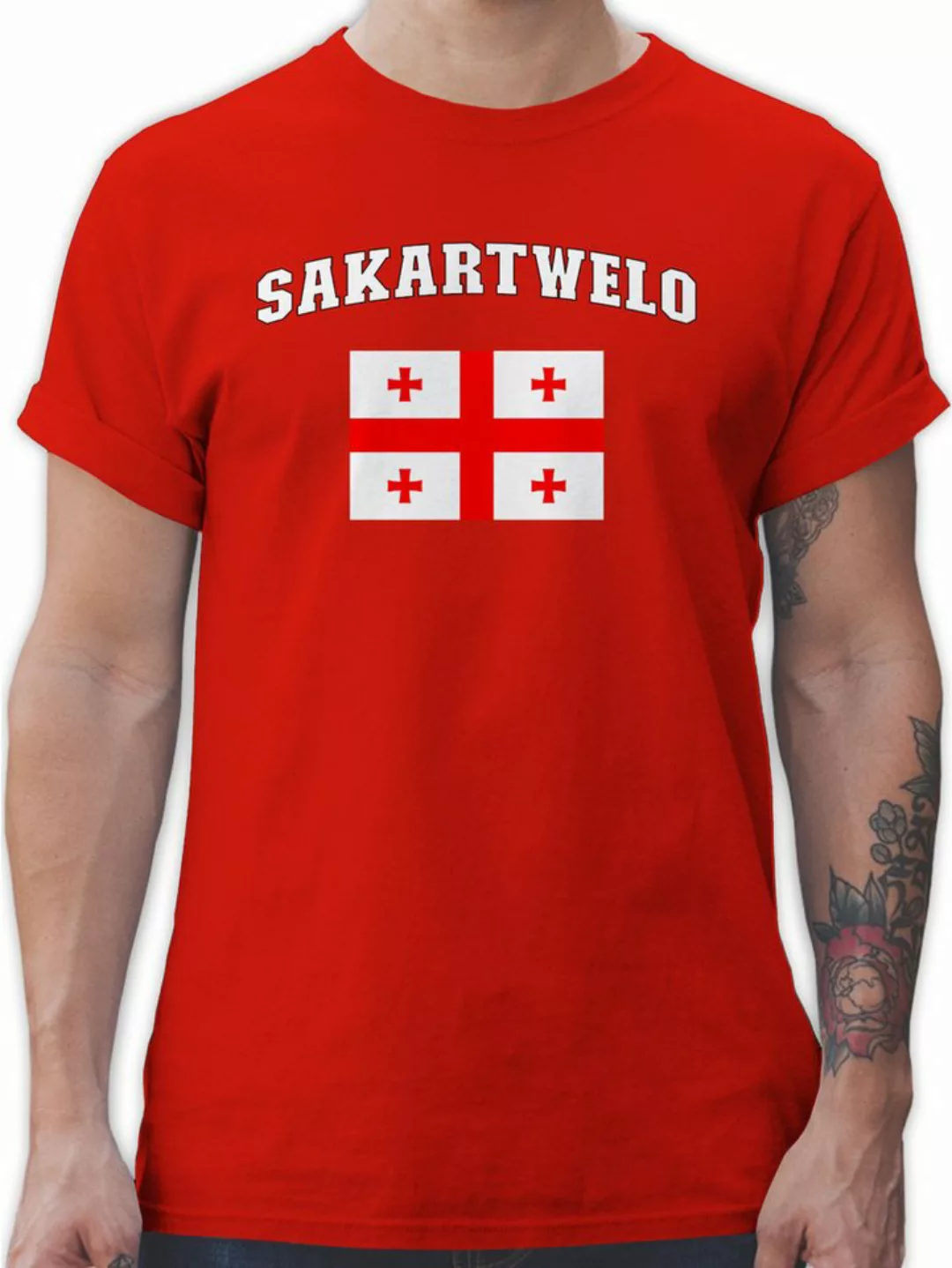 Shirtracer T-Shirt Sakartwelo Schriftzug mit Flagge, Sakartvelo, Georgia, G günstig online kaufen