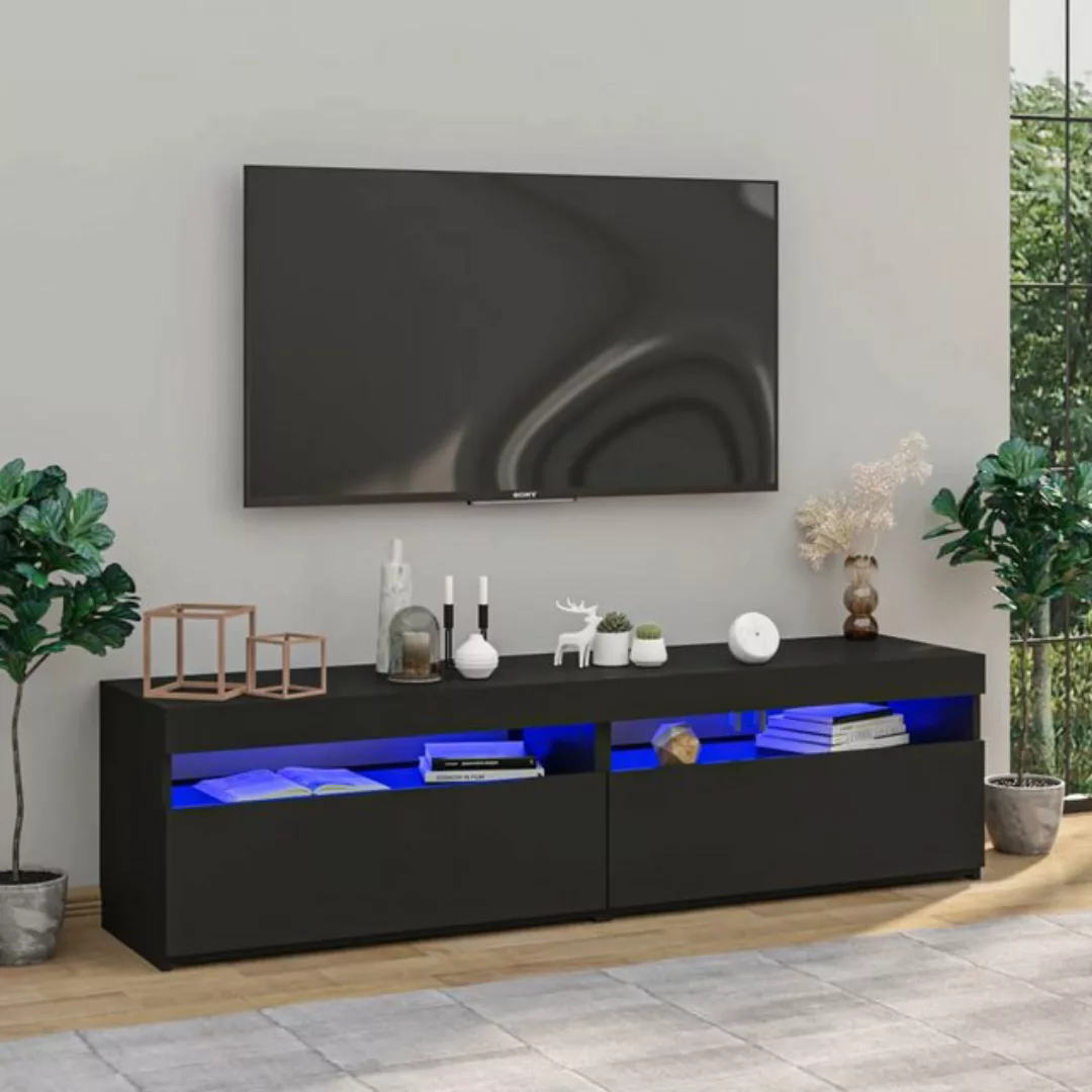 vidaXL TV-Schrank TV-Schränke 2 Stk mit LED-Leuchten Schwarz 75x35x40 cm Lo günstig online kaufen