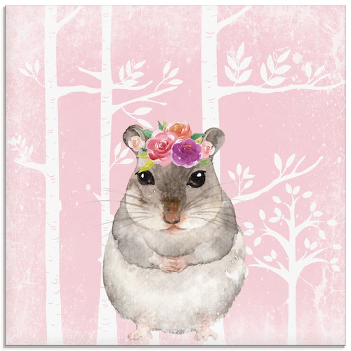 Artland Glasbild "Hamster mit Blumen im pink Wald", Tiere, (1 St.), in vers günstig online kaufen