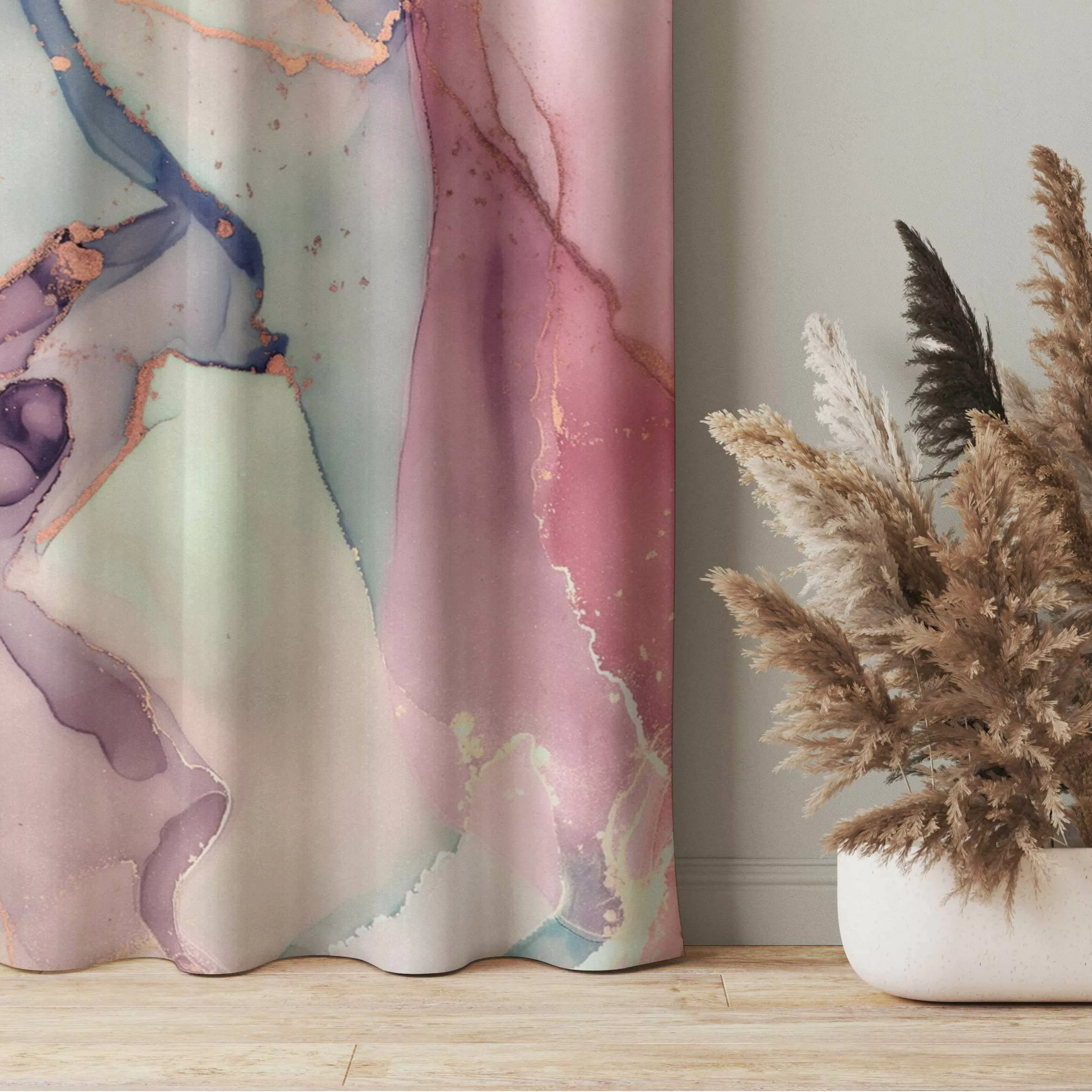 Vorhang Aquarell Pastell Rosa mit Gold günstig online kaufen