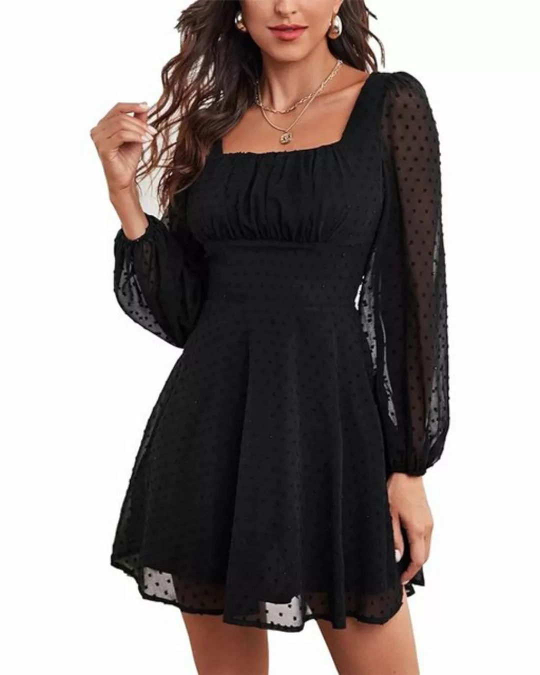 B.X A-Linien-Kleid Damen Minikleid Polka Dots Square Punkten elegantes Vola günstig online kaufen