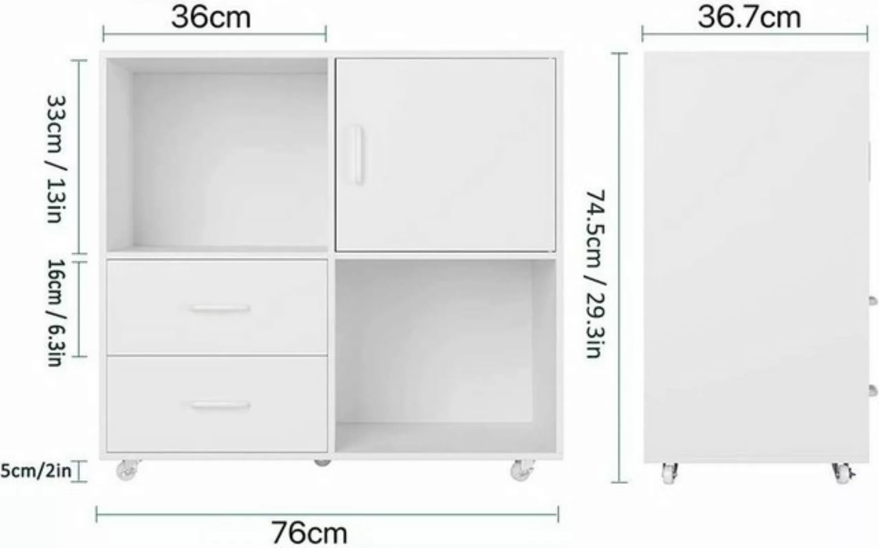 HOMECHO Aktenschrank Büroschrank auf Rollen Rollcontainer mit 2 Schubladen günstig online kaufen