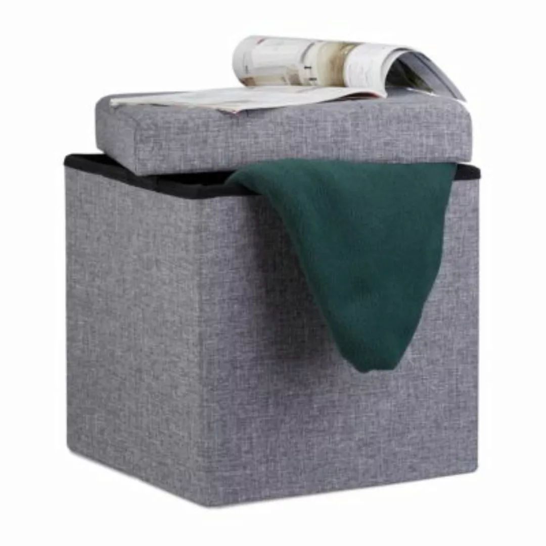 relaxdays Faltbarer Sitzhocker mit Stauraum Leinen dunkelgrau günstig online kaufen