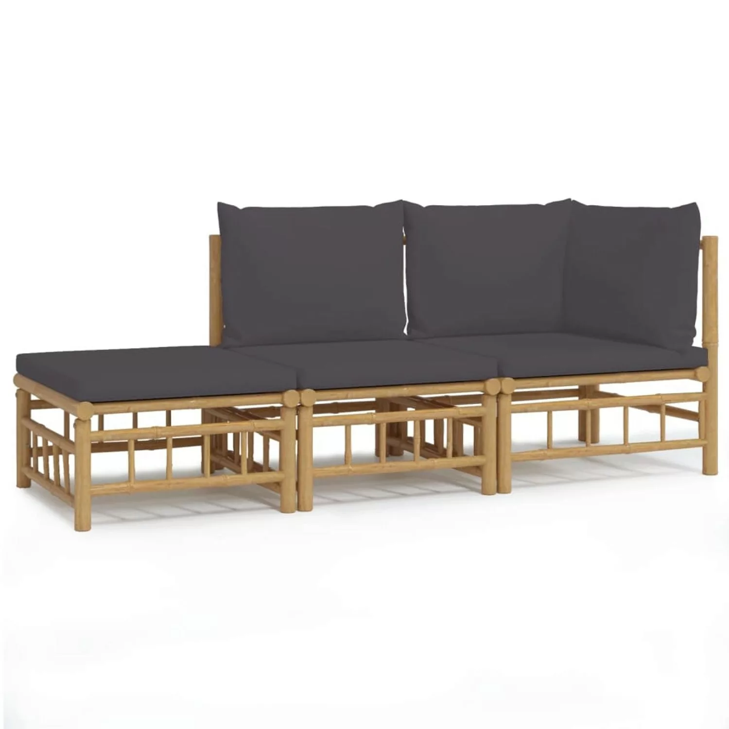 Vidaxl 3-tlg. Garten-lounge-set Mit Dunkelgrauen Kissen Bambus günstig online kaufen