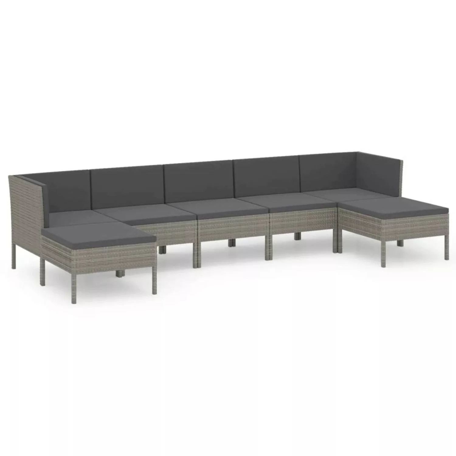 7-tlg. Garten-lounge-set Mit Auflagen Poly Rattan Grau günstig online kaufen