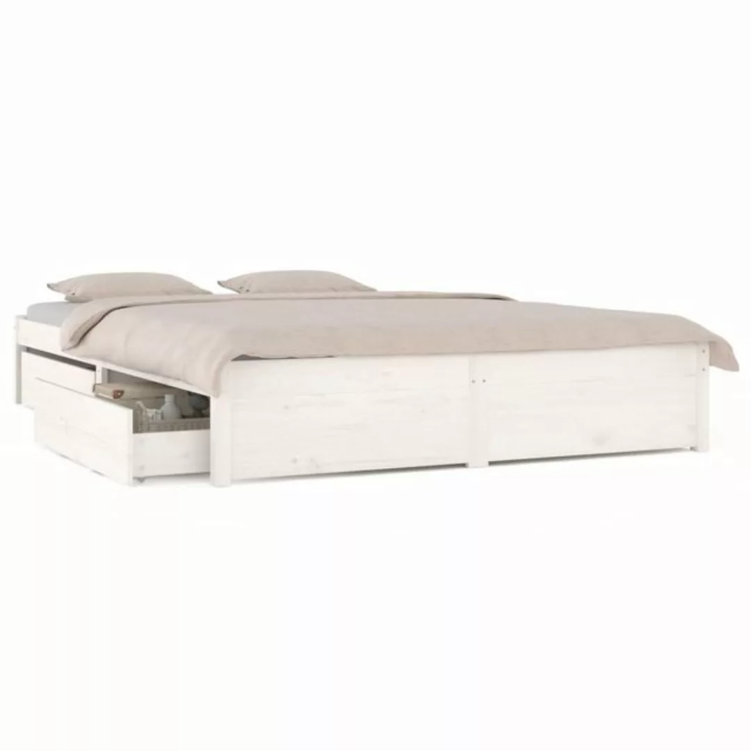 vidaXL Bettgestell Bett mit Schubladen Weiß 150x200 cm 5FT King Size Bett B günstig online kaufen