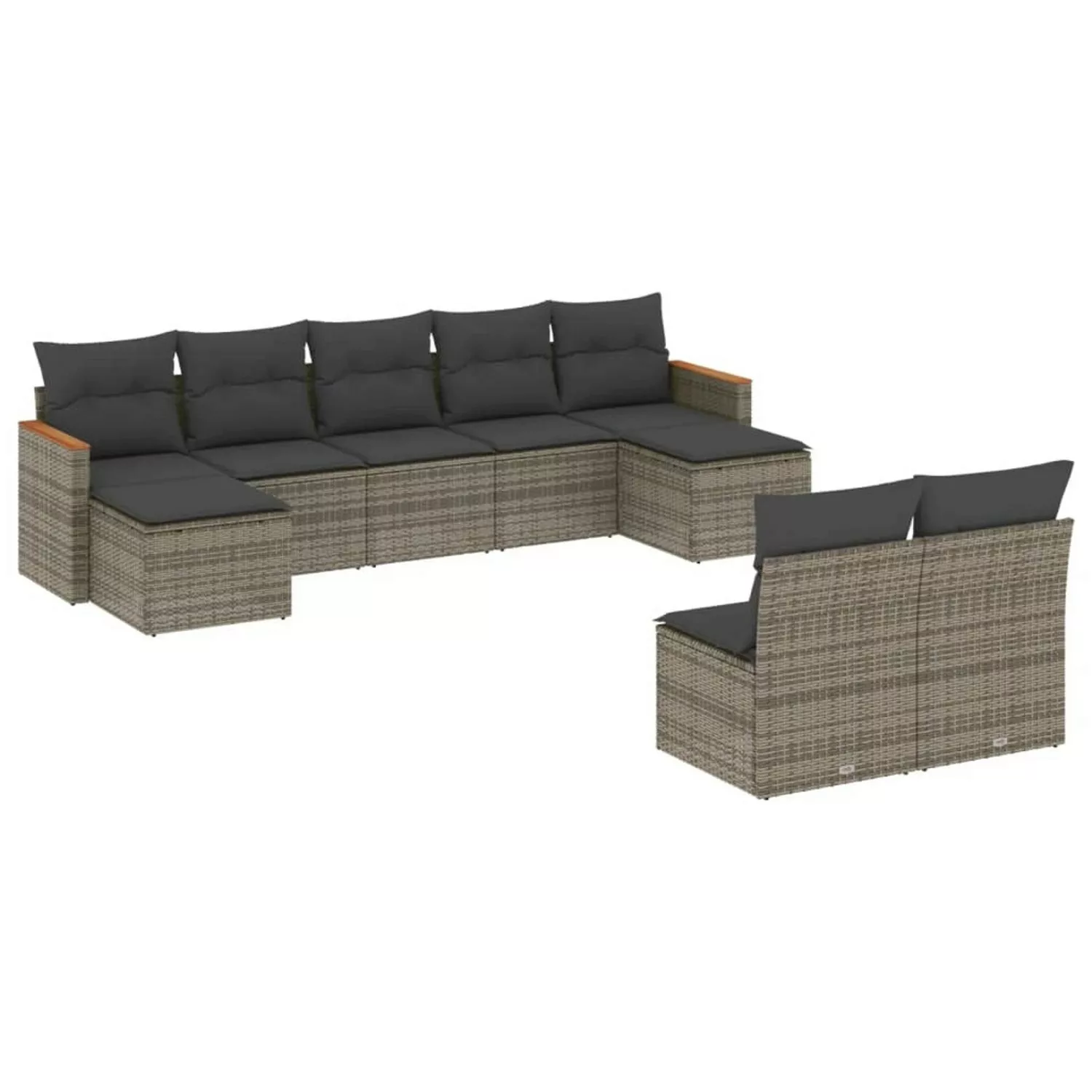 vidaXL 9-tlg Garten-Sofagarnitur mit Kissen Grau Poly Rattan Modell 93 günstig online kaufen