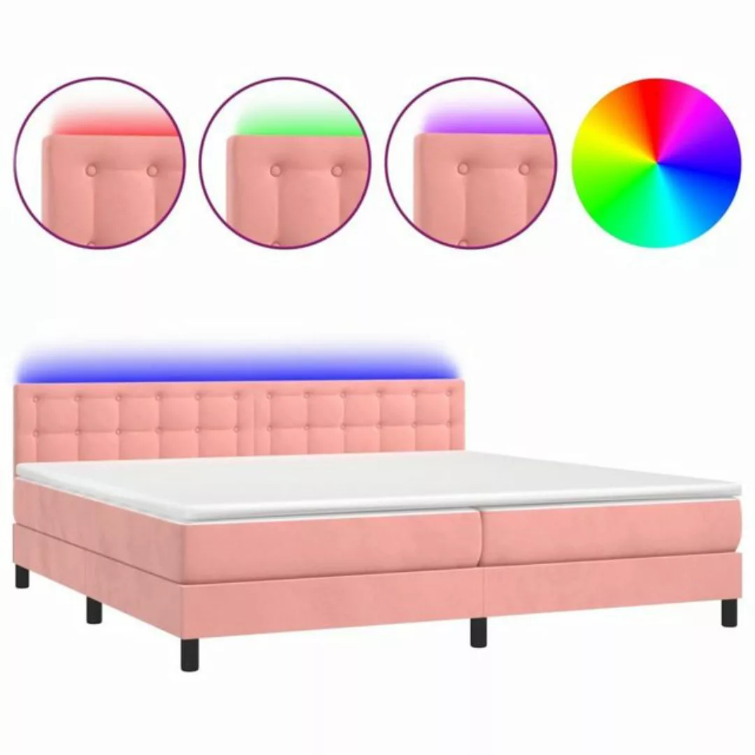 vidaXL Bettgestell Boxspringbett mit Matratze LED Rosa 200x200 cm Samt Bett günstig online kaufen