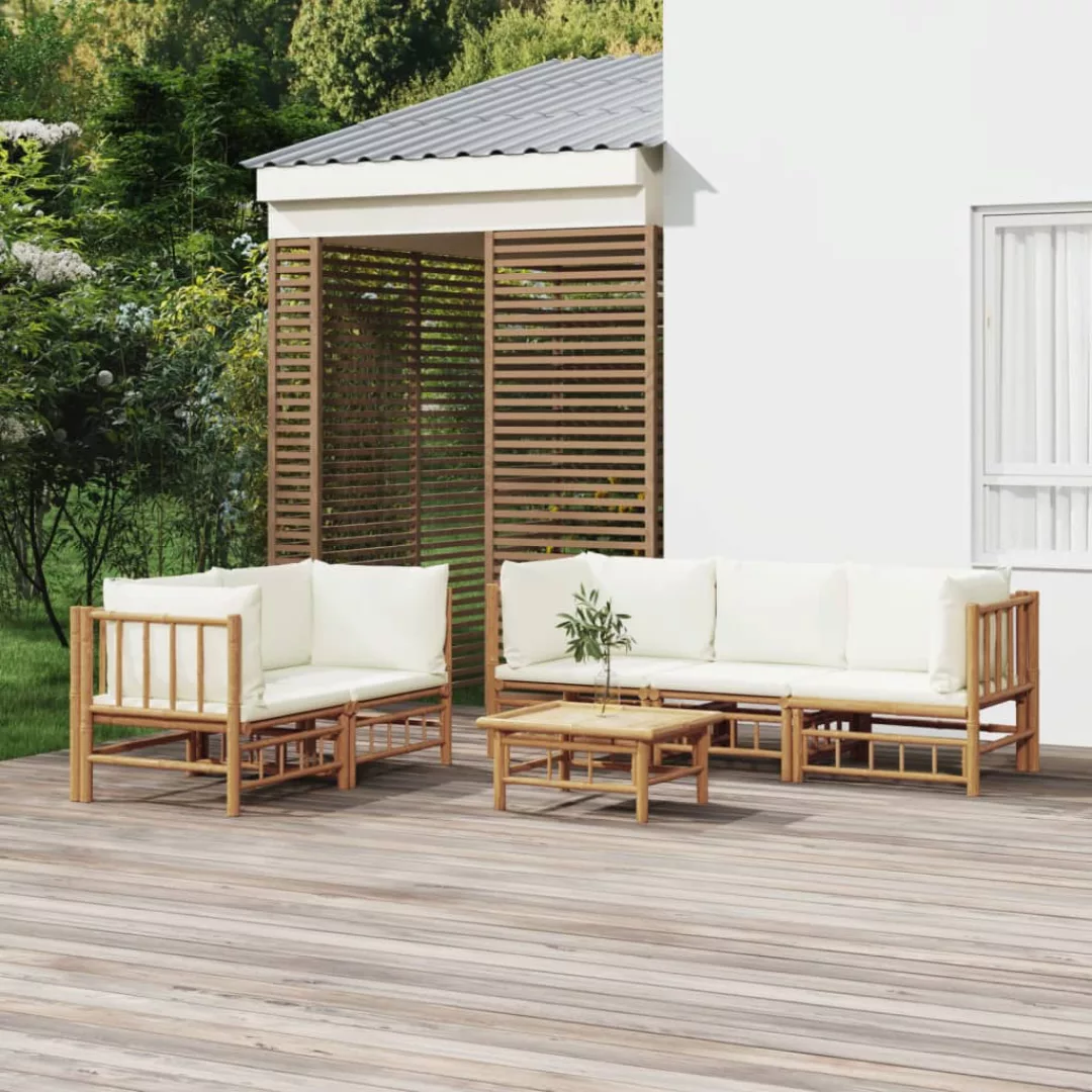 Vidaxl 6-tlg. Garten-lounge-set Mit Cremeweißen Kissen Bambus günstig online kaufen