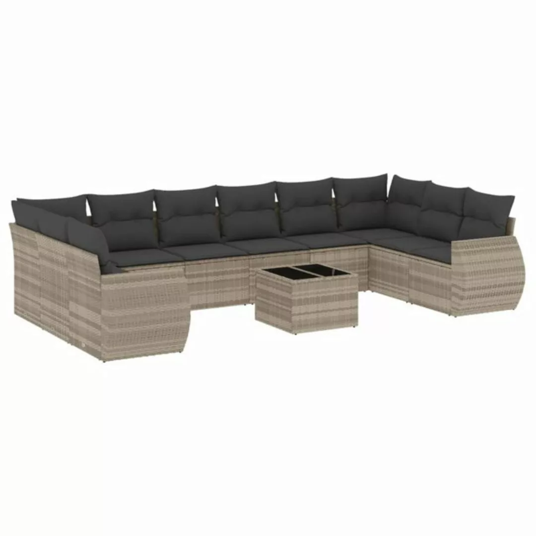 vidaXL Sofaelement 11-tlg. Garten-Sofagarnitur mit Kissen Hellgrau Poly Rat günstig online kaufen