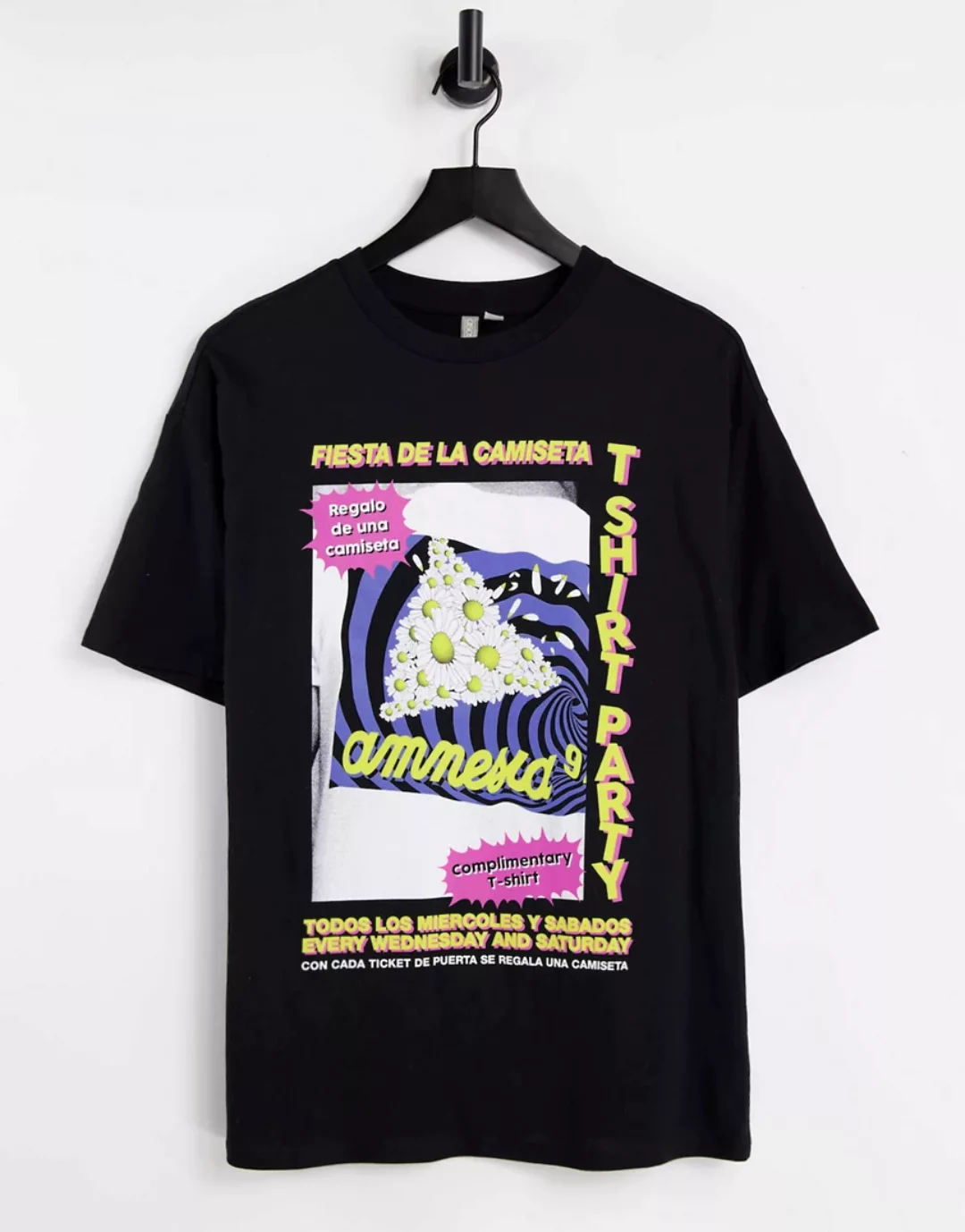 ASOS DESIGN – Oversize-T-Shirt mit „Amnesia“-Print in Schwarz günstig online kaufen