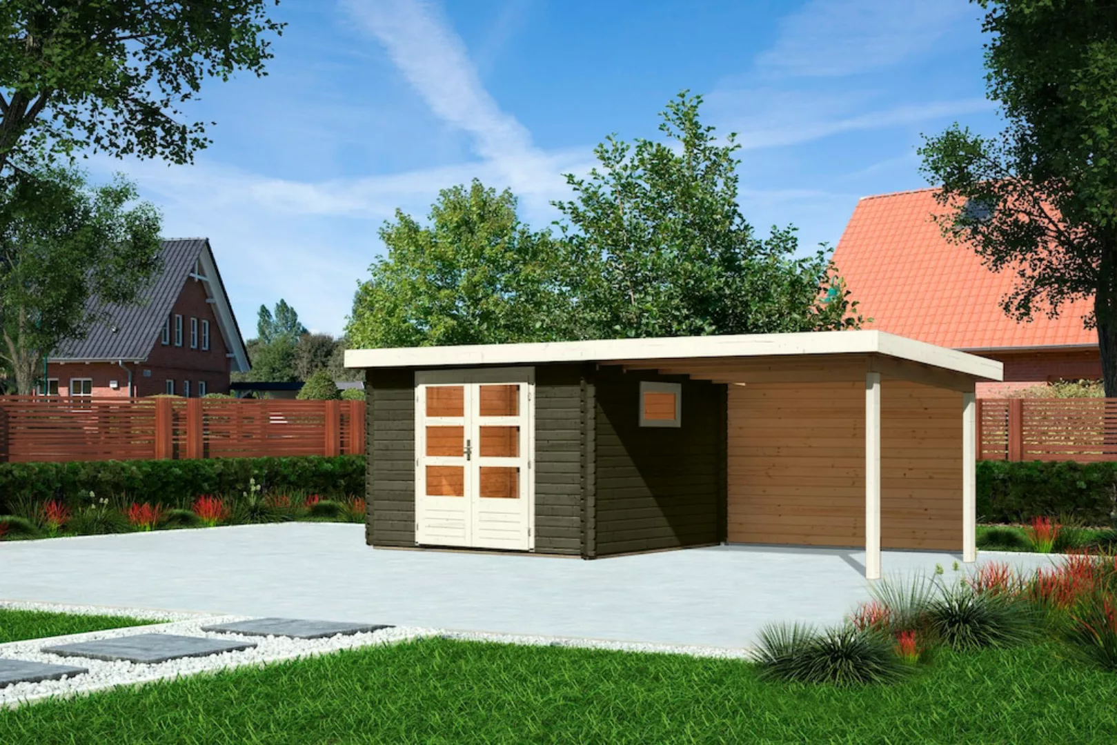 Karibu Gartenhaus "Trittau 3", mit Anbaudach und Rückwand günstig online kaufen