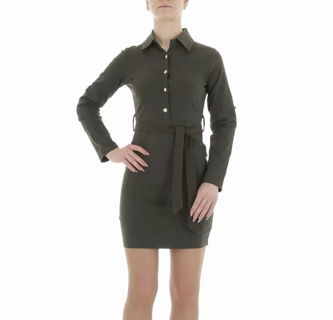 Ital-Design Minikleid Damen Freizeit Stretch Blusenkleid in Khaki günstig online kaufen