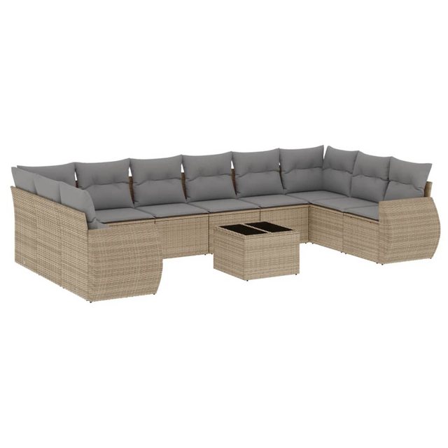 vidaXL Sofaelement 11-tlg. Garten-Sofagarnitur mit Kissen Beige Poly Rattan günstig online kaufen