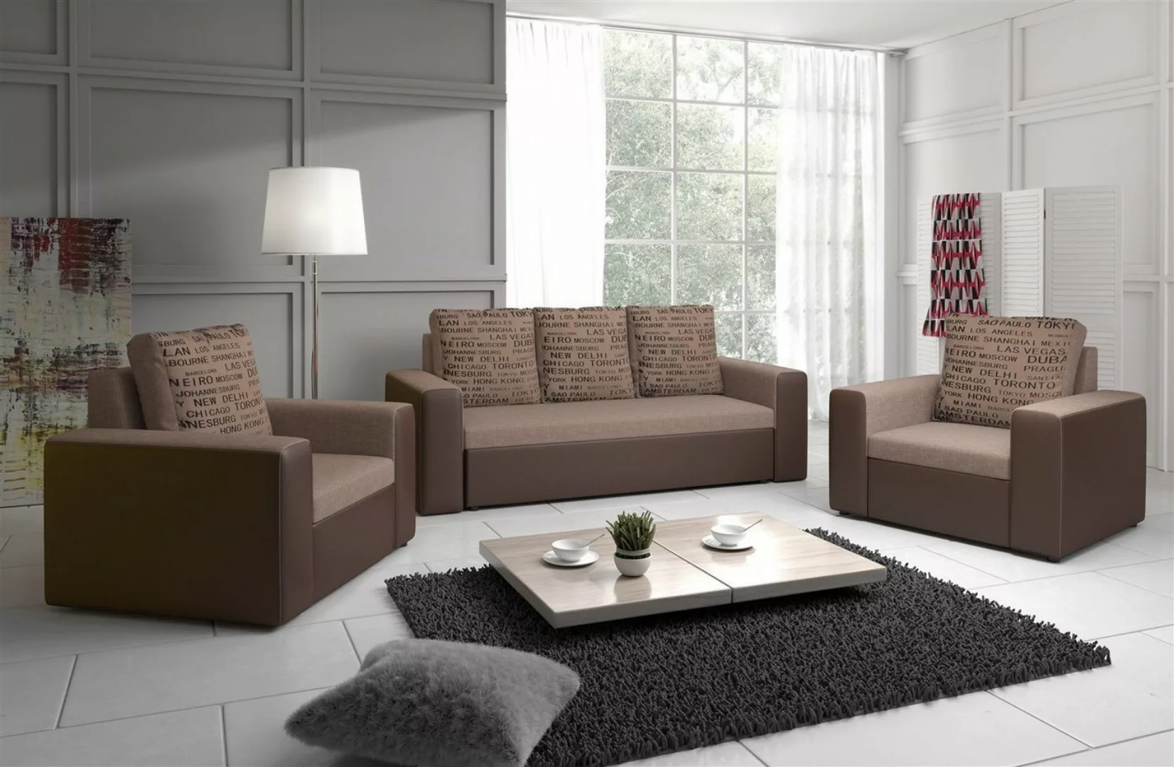 Fun Möbel Schlafsofa Sofa Designersofa LEEDS 3-Sitzer, inkl. 3 Rückenkissen günstig online kaufen