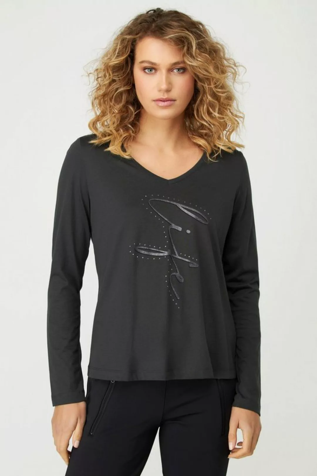 Gina Laura Longsleeve Shirt Identity Schriftmotiv V-Ausschnitt Langarm günstig online kaufen