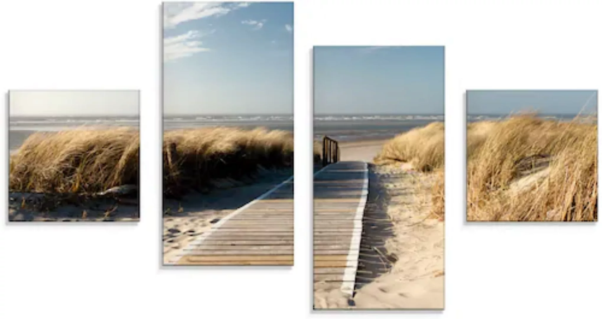 Artland Glasbild "Nordseestrand auf Langeoog - Steg", Strand, (4 St.), in v günstig online kaufen