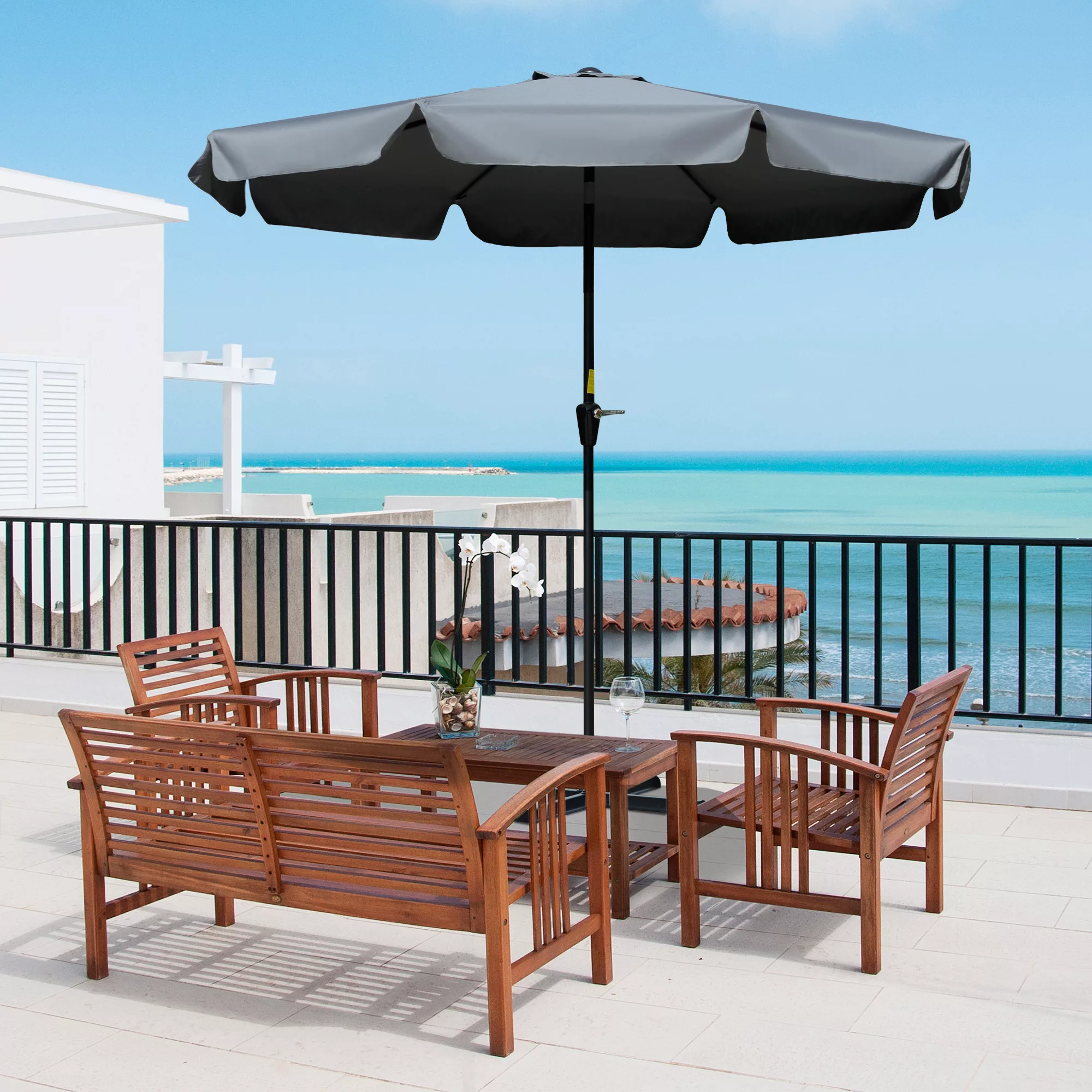 Outsunny Sonnenschirm  Terrassenschirm mit UV-Schutz 50+, Ø2,66m, 8 Rippen, günstig online kaufen
