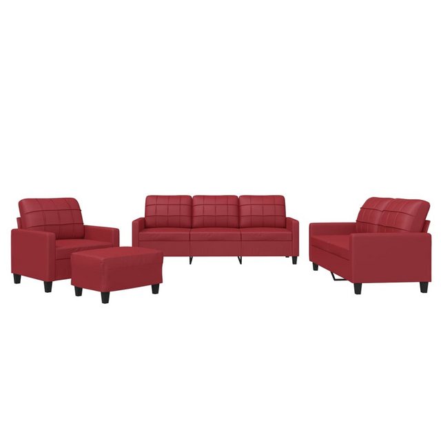 vidaXL Sofa, 4-tlg. Sofagarnitur mit Kissen Weinrot Kunstleder günstig online kaufen