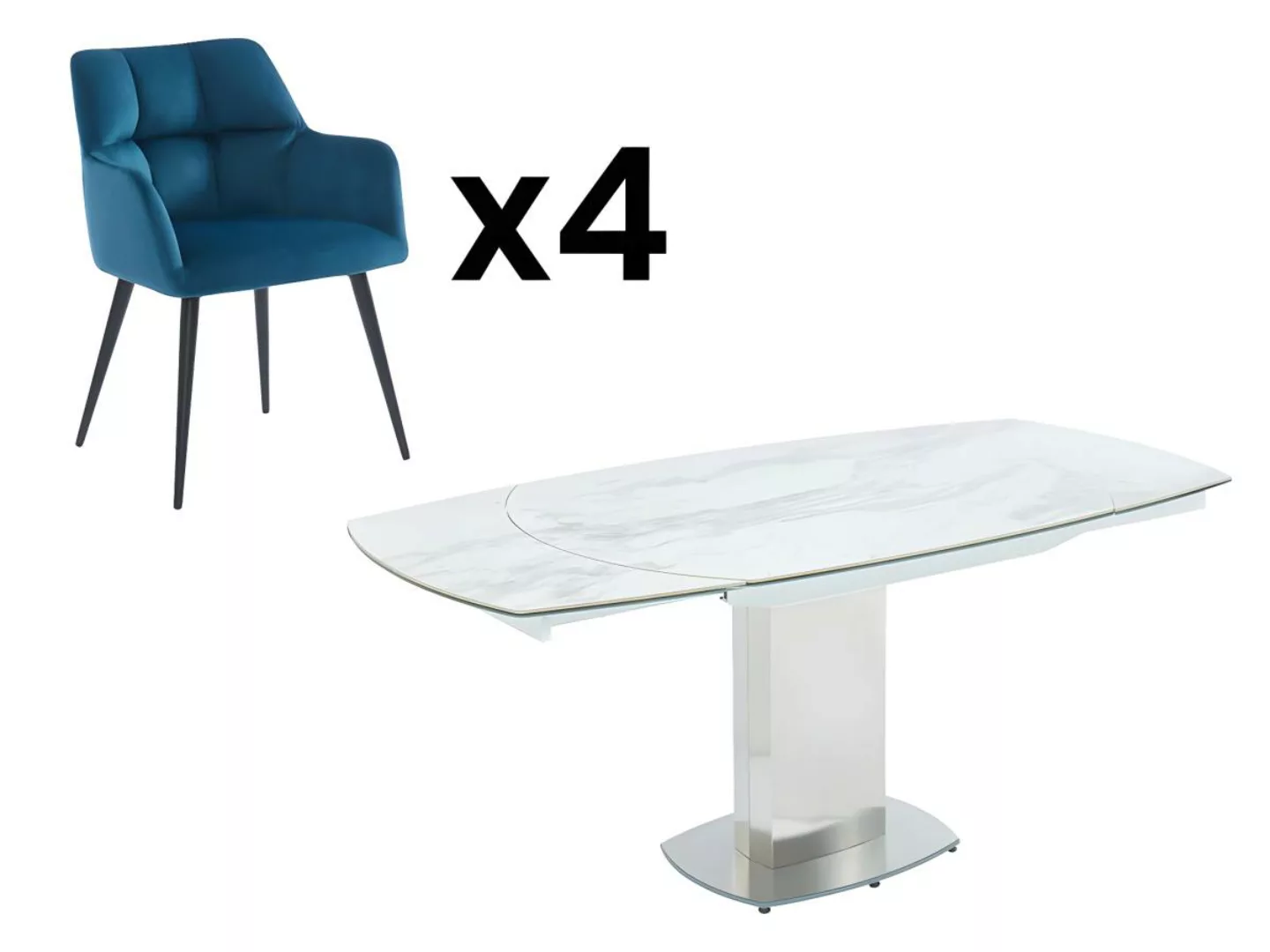 Sparset: Esstisch TALICIA + 4 Stühle PEGA - Weiß & Blau günstig online kaufen