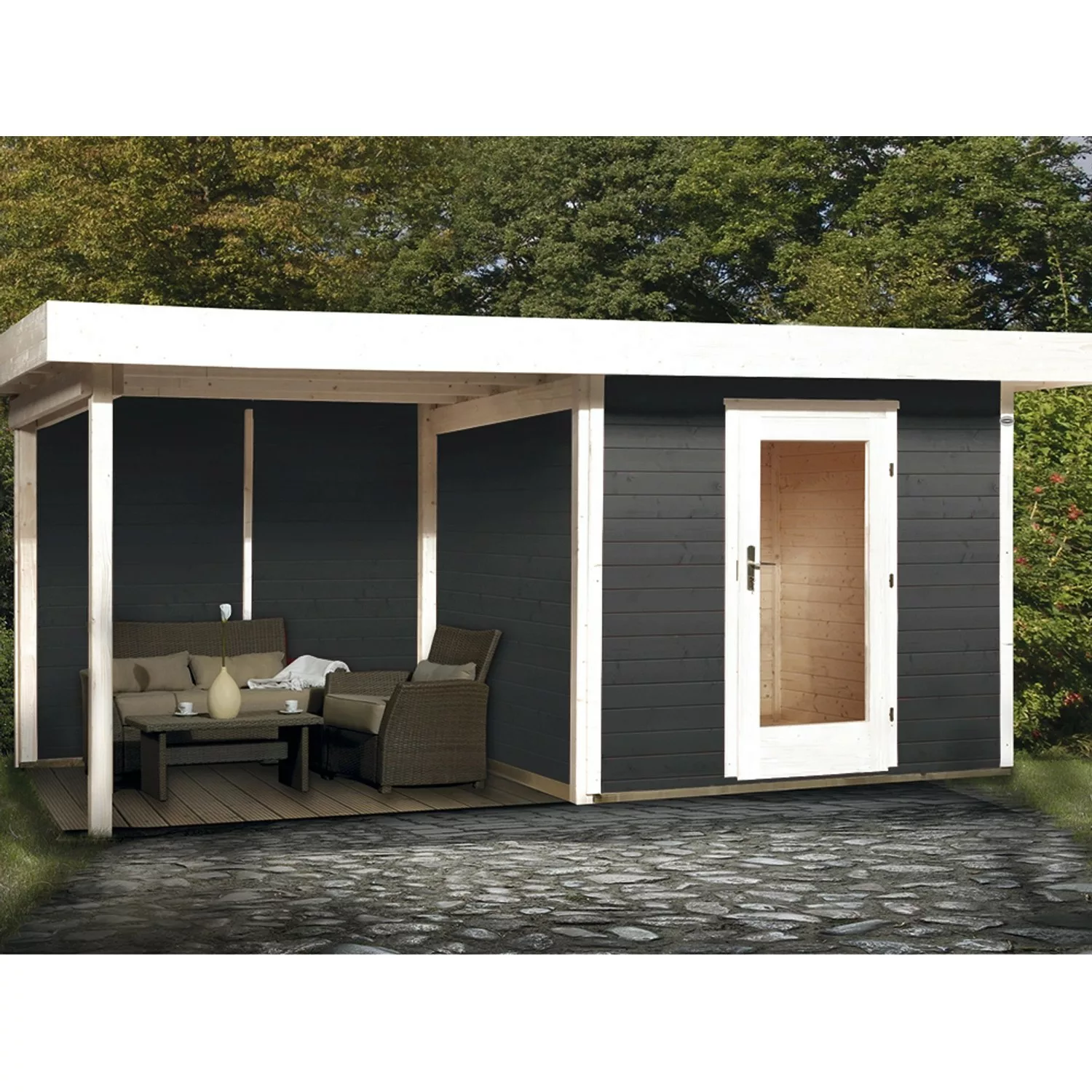 OBI Outdoor Living Holz-Gartenhaus Florenz Flachdach Lasiert 530 cm x 314 c günstig online kaufen