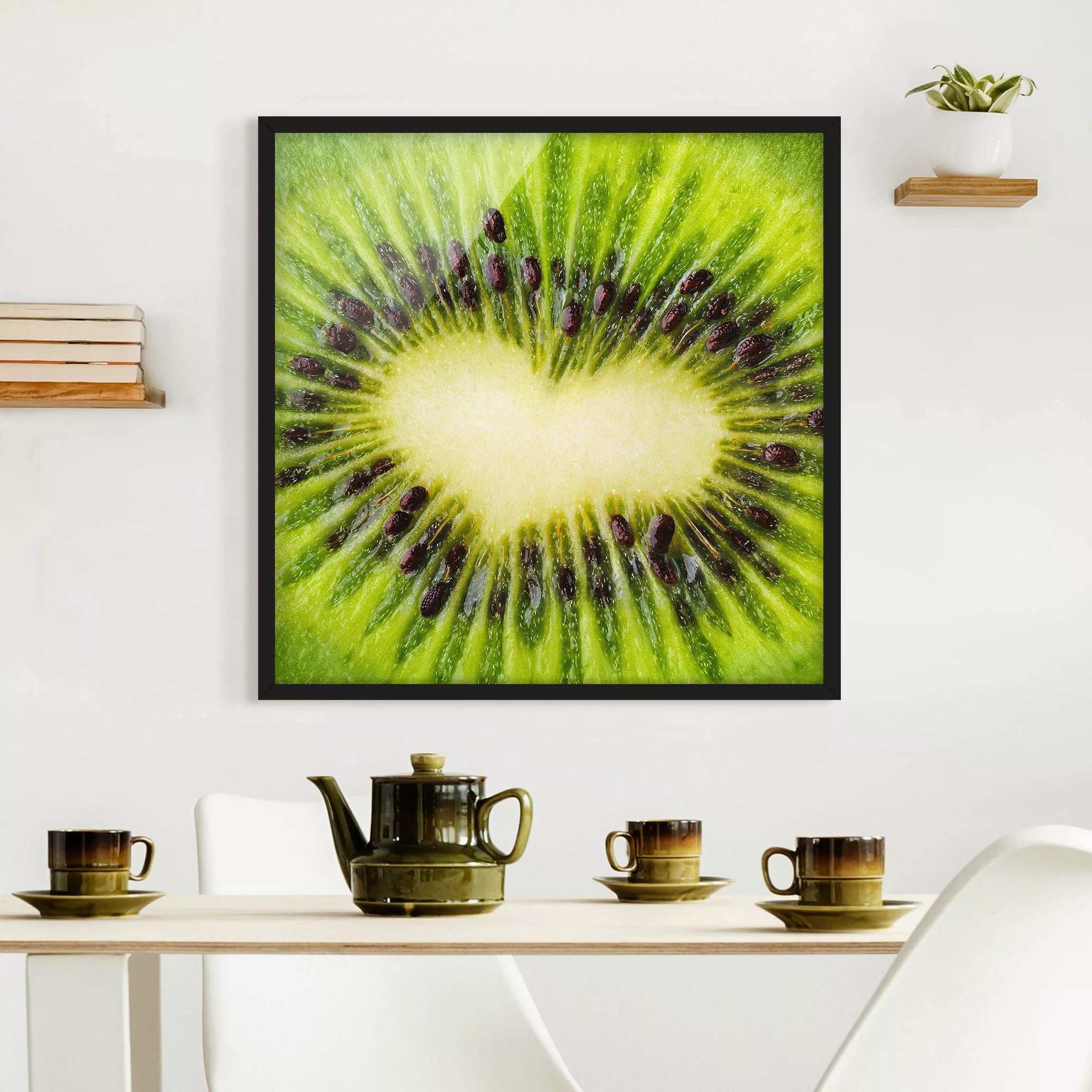 Bild mit Rahmen Küche - Quadrat Kiwi Heart günstig online kaufen