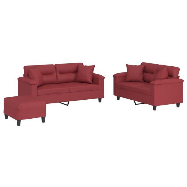 vidaXL Sofa, 3-tlg. Sofagarnitur mit Kissen Weinrot Kunstleder günstig online kaufen